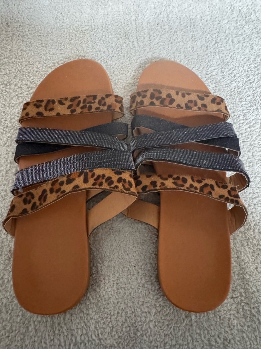 Women’s Leopard & Black Strappy Slide Sandals